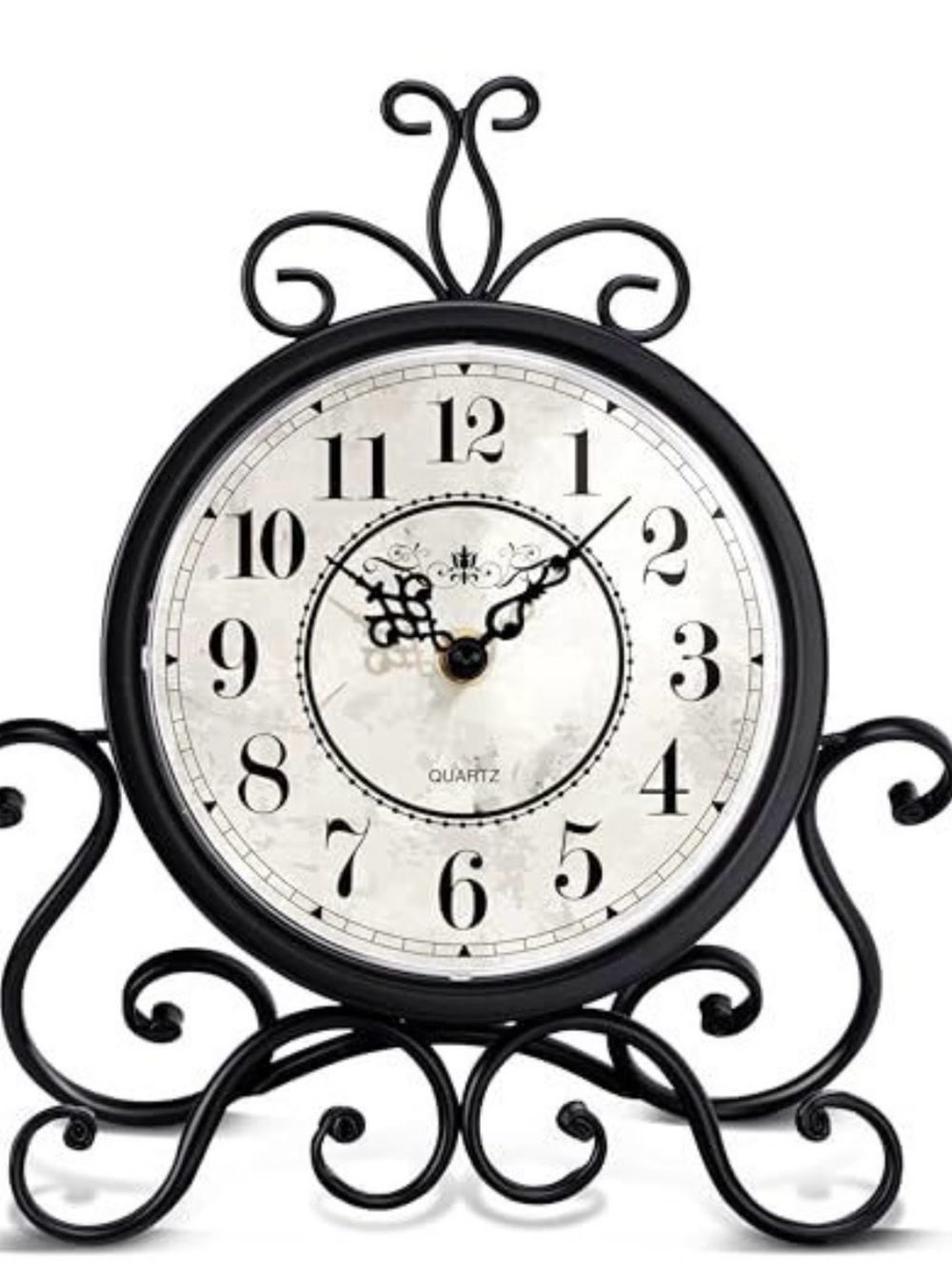 Amazon Black Ornate Metal Mantel Clock with White Dial